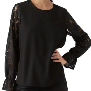 NWT Vero Moda Black Long Lace Sleeve Business Casual Blouse Top Small